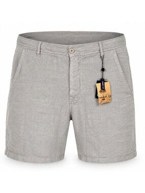Benson Men’s Linen Shorts Sz 32 Palm Springs Lt Grey Button Fly Drawstring $125